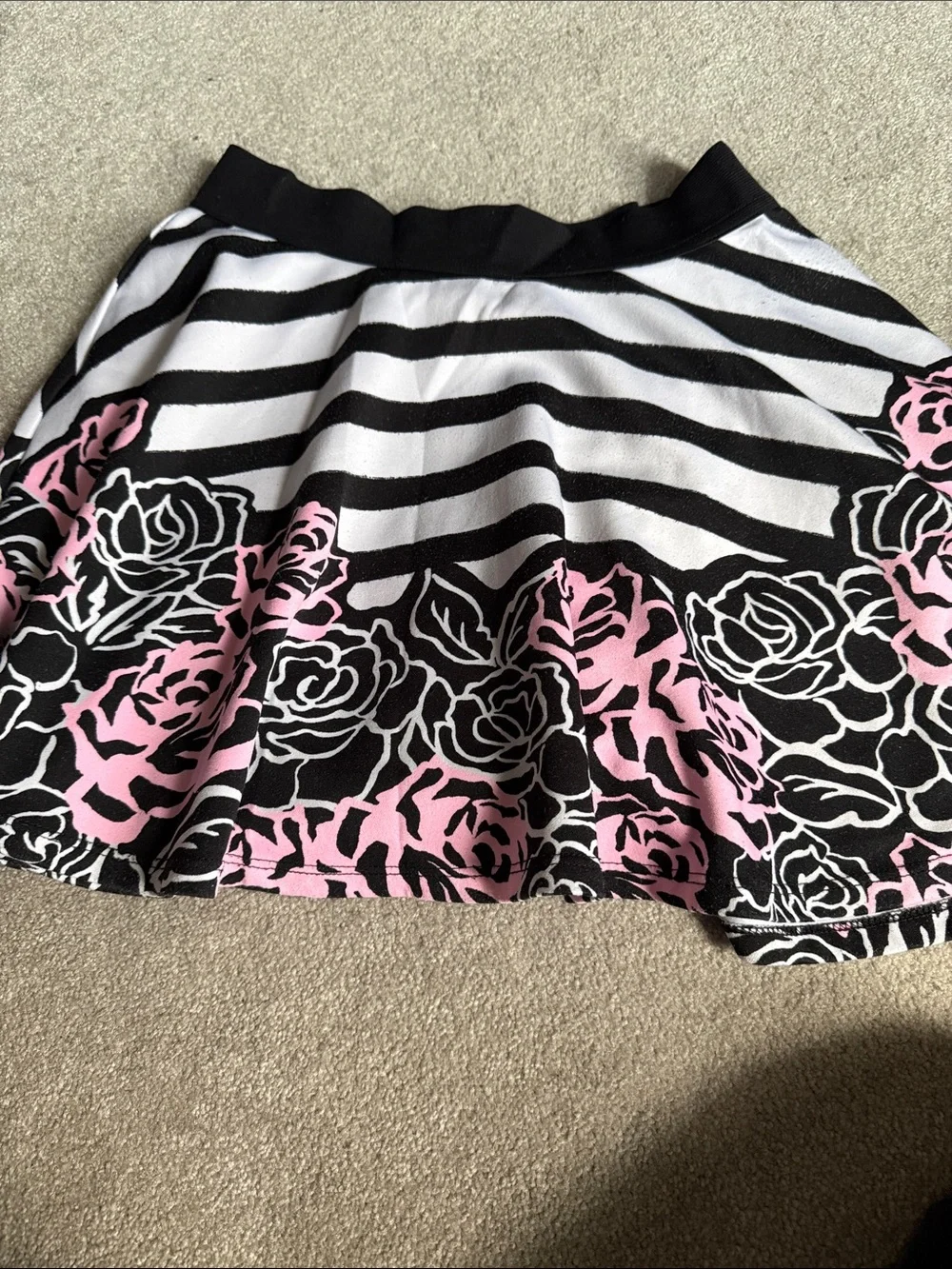 Justice Black & White Striped Skort with Pink Rose Print